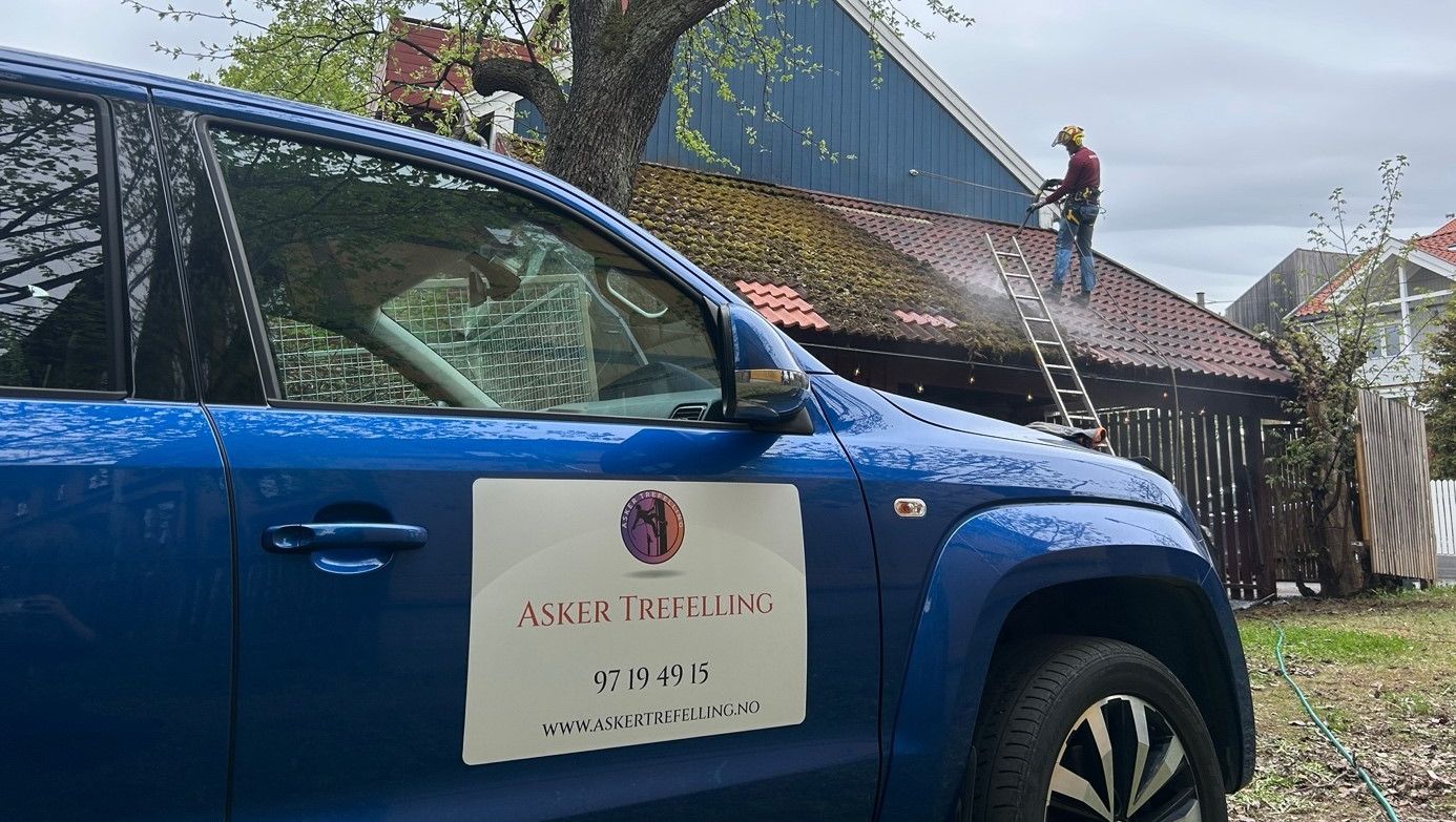 Arbeidsbil med logo på døren